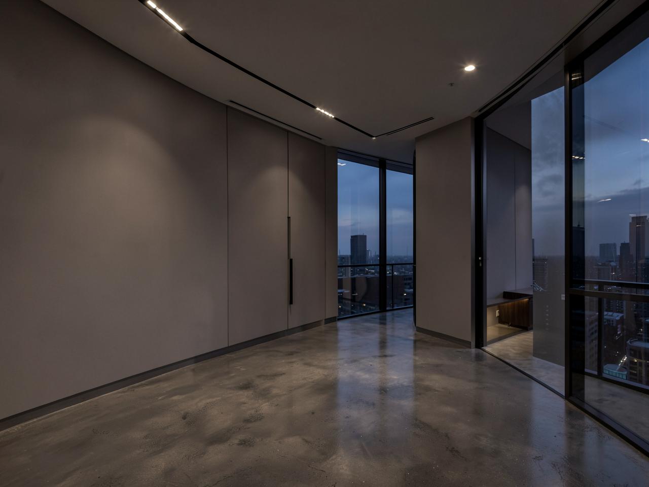 Finished luxury commercial interior at dusk